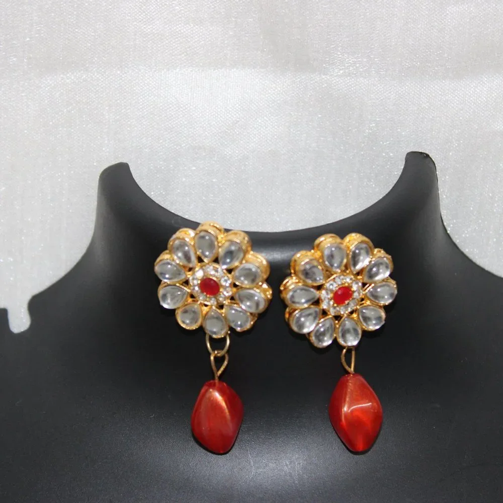 Red Kundan Set for Girls Red Stone Jewellery Set for Women - Picture 3 of 3